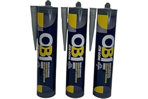 ATP Consumables OB1 Multi-Surface Construction Sealant & Adhesive - Flexible, Paintable, Contact Adhesive & Wood Glue Strong for Furniture - Grey Silicone Waterproof Sealant 290ml - 3 Tubes
