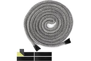 PEUTIER Lina Uszczelniajaca Kominkowa, 2,5m x 6mm Uszczelka Linki do Pieca na Drewno z 4szt Tasm Uszczelniajacych na Koniec Liny Lina z Wlókna Szklanego do Kominków Drzwi Pieca na Drewno