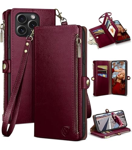 Asuwish Phone Case For IPhone 16 Pro Max 6.9 Inch Zipper Wallet Detachable Magnetic Cover With Tempered Glass Screen Protector Crossbody Lanyard Card Holder I Phone16 16Pro I16 ProMax 16ProMax Men Red