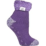 Heat Holders - Ladies Soft Fluffy Thermal Low Cut Ankle Slipper Lounge Bed Socks with Heart Shaped Non Slip Grips