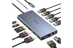 Dockingstation Laptop 2 Monitore, 15 in 1 Docking Station Triple Display, USB C Hub Adapter mit Zwei HDMI, 8K DisplayPort, Ethernet, PD, 5USB, USB C, SD TF Kartensteckplatz, Audio und EIN/Aus Taste