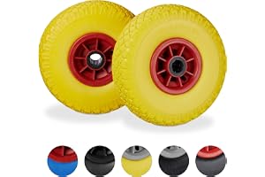 Relaxdays säckkärrhjul set om 2, punkteringssäkra 3,00-4 tum gummidäck, 25 mm axel, upp till 80 kg, 260 x 85 mm, gul
