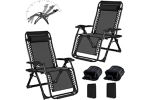 BYYBOU Tumbona Jardin Exterior Plegable, Espreguiçadeira Piscina Silla Gravedad Cero Jardin Plegables 200KG, Amaca Playa Plegable con Cojines y Fundas Hamacas Jardín Tumbonas para Terraza Negro-72cm