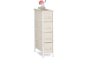 Relaxdays Mobiletto con 4 Cassetti, Mobile Cassettiera, in Tessuto, Acciaio e Legno MDF, HxLxP: 76 x 20 x 48 cm, Beige