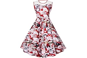 Evensu Women's Christmas Dress Plus Size Sleeveless Dress Women 1950s Vintage A-line Cocktail Holiday Party Dresses