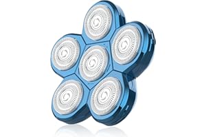 Kibiy Testina di ricambio per rasoio elettrico per uomini calvi, testine per rasoio a secco e umido, con 6 anelli doppi e auto-affilanti - blu