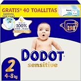 Dodot Baby Sensitive Diapers Size 2 (4-8 kg), 198 Nappies + 1 Pack of 40 | Up to 12h of leak-proof protection, care for baby'