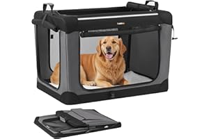 Feandrea Hundebox faltbar, 91,4 cm Transportbox für große Hunde, Hundetasche, Oxford-Gewebe, mit 4 Türen aus Netzstoff, Griffen, Taschen für Futter und Wasserflasche, tintenschwarz PDC019B01