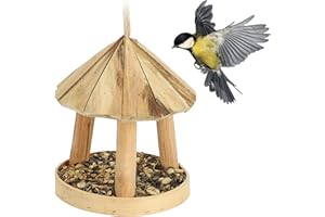 Relaxdays Mangiatoia per Uccelli Decorativa, Legno di Castagno, HD 21x18 cm, da Appendere, Giardino e Balcone, Natura, HxD: 21 x 18 cm