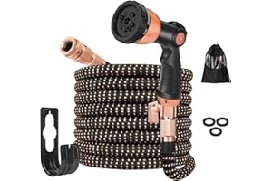 BALABA Expandable Garden Hose Pipe - 100ft Flexible Hosepipes for Garden with 3/4", 1/2" Solid Brass Fittings,Leakproof Expanding Water Pipe with 10 Modes Function Spray Gun
