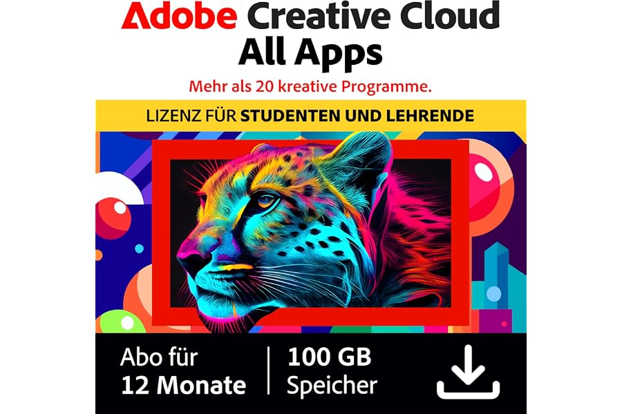 Adobe Creative Cloud All Apps|Student&Teacher|1 Jahr|PC/Mac|Digital Download