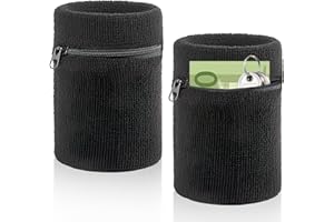 CXXTKCXXLC 2 Stück Schweißband Sport Wristband, Handgelenktasche mit Praktischer Reißverschlusstasche, Baumwoll Schweißband Arm für Fußball,Basketball und Tennis Sport