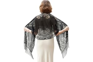 RIIQIICHY Stola Für Abendkleid Schal Stola Damen Festlich Umschlagtuch Umhang Spitzenschal Mit Fransen für Hochzeit Party Braut