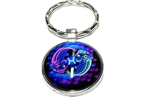 CAMELEON-SHOP Porte Clé Métal Poisson Bleu Porteclef Maison Signe Astrologique Zodiaque clef voiture symbole astrologie tropicale zodiac cadeau anniversaire horoscope constellation astro homme femme garçon fille