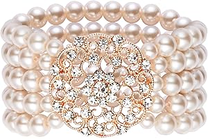 BABEYOND ArtiDeco 1920 Flapper biżuteria sztuczne perły bransoletka Gatsby kostium lata 20-te klapki akcesoria elastyczna perła bransoletka z kryształową dekoracją e stop, cod. Ar-Bracelet006
