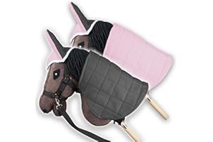 SKIPPI Couverture et Bonnet pour Hobby Horse - Rose et Gris, Hobby Horse Accessoire, Couverture Réversible, Bonnet Anti Mouches Bicolore pour Tête de Cheval à Chevaucher