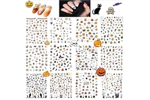 12PCS Autocollants pour les ongles d'Halloween,3D Stickers Nail Stickers Autocollant DIY Décorations,HOINCO Citrouille/Toile D'araignée/Sorcière/Chauve-Souris/Fantôme/Crâne Décorations Pour Ongles