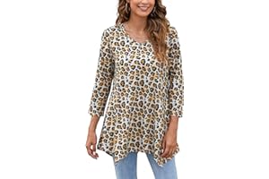 Enmain Damskie tuniki, długie, topy, z dekoltem w serek, z rękawem 3/4, casualowe, jednolity kolor, bluzka, koszula, dla kobiet