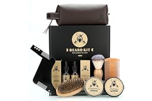 EXREIZST Kit Barbe homme,coffret barbe homme2Huile de croissance de la barbe, baume, blaireau, peigne, savon de rasage, rangementconvient aux cadeaux d'anniversaire pour hommes Lui Papa Mari
