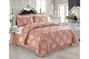 SPL Luxurious 3 Pcs Jacquard Bedspread Quilted Comforter with Matching Pillow Cases Bedding Set Emma Rose King