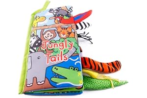 Eutionho Baby Soft Books Bath Baby Cloth Book, First Year 3D Animals Tails Crinkle Sensory Touch and Feel Book Fabric Activity for Baby/Toddler Kids Identify Skill Boys and Girls
