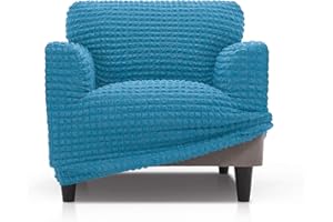 FAVERTI® Funda Sillón Súper Elástica Universal de 70 a 110 cm | Modelo BUFALI | Azul Claro | Funda Ideal para Cualquier Forma de sillón | Protector de Calidad de Tejido Jacquard 3D Tacto algodón