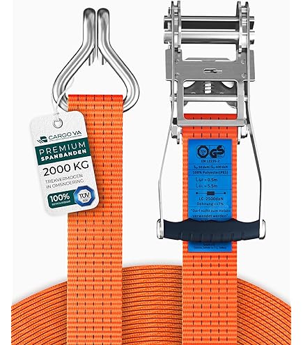 CargoVA® Robuuste 800kg spanbanden [set van 4] - TÜV/GS gecertificeerd & DIN - Veelzijdig inzetbaar - 25mm breedte - Ideaal voor professionele toepassingen [6M