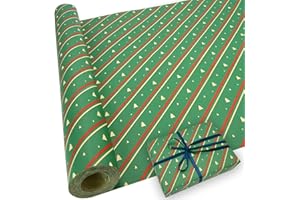 LZRINUE Papel de regalo Kraft navideño: paquete de rollos de papel de regalo reciclable con diseño festivo verde de 43cm x 15m
