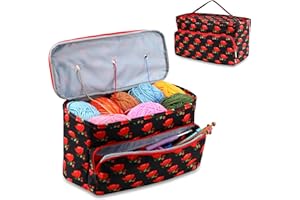 JOZEA Stricktasche Aufbewahrung, Aufbewahrungstasche für Wolle Tangle Free mit 3 Ösen, Stricken Projekt Tasche und Totes Veranstalter große Stricktasche für Strickprojekte und Zubehör（Rosa）