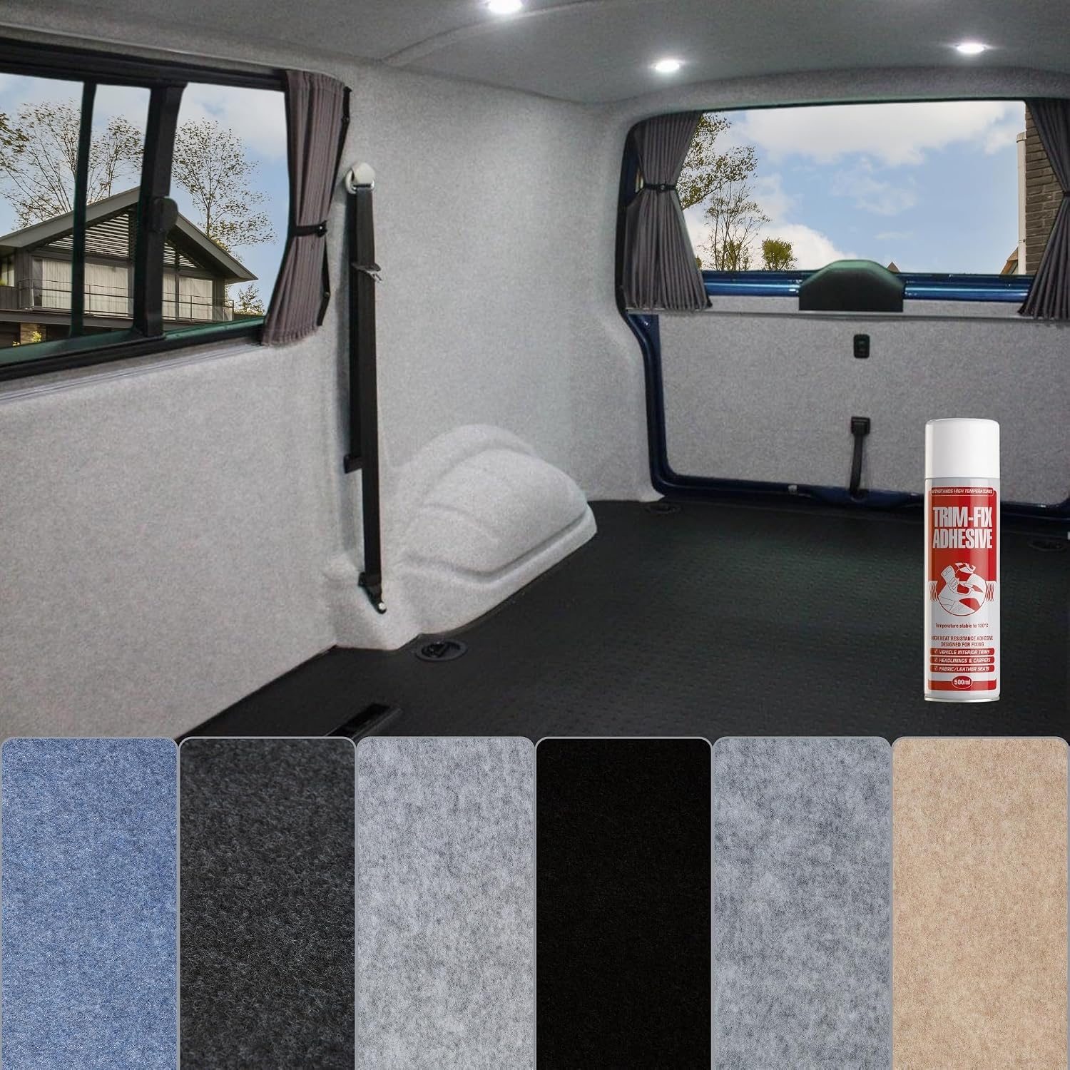 Tuda Carpets | 4 Way Stretch Van Lining Carpet + 1 Trim Fix Glue Adhesive | 6 Colours/Various Lengths - 2m W x 1m L (6ft6" x 3ft3") Anthracite Grey