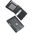 WONSEFOO Wallet Mens, Leather Wallet, RFID Blocking Wallets for Men UK with Money Clip, Coin Pocket, Card Holders & ID Window. Slim Bi-fold Carbon Fibre Wallet with Gift Box - Black