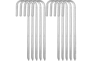 Ousuga 10 Piezas Estacas de Acero galvanizado Resistente con Ganchos en J de Acero galvanizado, para Camping, Carpas de trampolín, toldos de Animales, cobertizos, Redes de Fútbol
