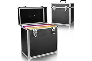Youyijia Record Storage Box 12" Vinyl LP Storage Box Case Aluminum Portable Lockable DJ Flight Carry Case Holds 50pcs Albums (Black)