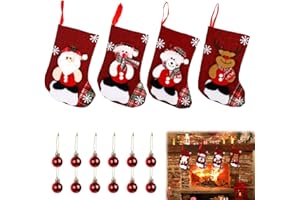 PRZRAO 4 Stück Weihnachtsstrumpf 22 x 16 cm Nikolausstrumpf Kinder Nikolaus Socken Wiederverwendbar Weihnachtssocken Kamin Klein Nikolausstiefel für Weihnachtsbaum