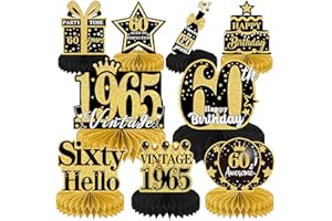 Luvart 60th Birthday Decorations-9pcs 60th Birthday Decorations for Men Black and Gold Table Decorations for Birthday Party Men Women Honeycomb Decs Vintage 60th Birthday Table Decorations