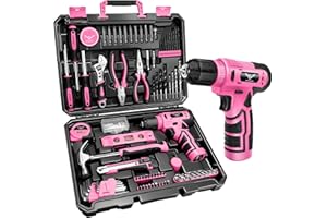 JENABOM Pink Tool Kit: 127-Piece DIY Set with 8V Cordless Drill, Electric Drills & Hand Tools for Women