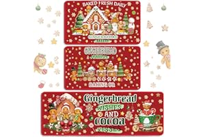 Drydiet 3 Pcs Christmas Kitchen Rugs and Mats Set Xmas Farmhouse Non Slip Runner Rug Gingerbread Man Snowflakes Cane Candy Floor Mat for Christmas Winter Kitchen Bathroom Hallway Door Home Decorations
