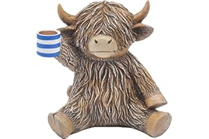 L & P HOME & GIFTS Lesser & Pavey Christmas Happy Highland Cow Cuppa Home Decor Figurines & Ornaments For Home & Office | Decorative Home Accessories Statues For Indoor & Outdoor | Lovely Gifts for Women & Men