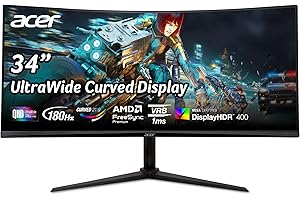 ‎ACER Acer Nitro XZ342CU V3 Gaming Monitor 34 Zoll (86 cm Bildschirm) UWQHD, VA, 180Hz DP, 100Hz HDMI, 4ms(GTG), DP 1.4, 2xHDMI 2.0, Curved, höhenverstellbar, FreeSync Premium