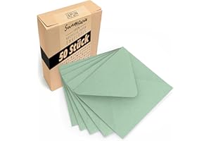 Japun – Enveloppes carrées (50 pièces) en papier kraft – couverture - 150 x 150 mm - vert