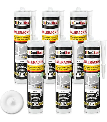 Maleracryl 12 x 300 ml Bauacryl weiß Fugendichtmasse zum Abdichten von Rissen
