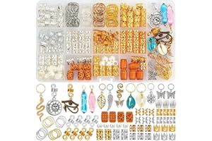 YdseozOA 200pcs Braids Jewellery, Hair Braid Rings, Hair Dreadlocks Accessories, Beads Metal Hair Clips, DIY Dreadlocks Beaded Crystal Shell Pendant, Dreadlocks Decoration Set