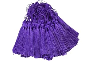 AEBDERP 100 Pcs Silky Handmade Craft Tassels Trim Mini Pendant for DIY Cute Resin Bookmark, Jewellery Making, Key, Girl Earring, Keyring, Graduation Hat, Ribbon Sewing, Curtain, Home Decor (Dark Purple)