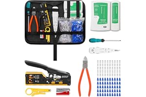 SGILE Netzwerk Werkzeug Set, RJ45/RJ11/RJ12 Crimpzange Kompatibel mit Cat5/Cat6/Cat7, mit 50x Cat6 RJ45 Stecker, Kabeltester & Abisolierer, Netzwerk Reparatur Kit