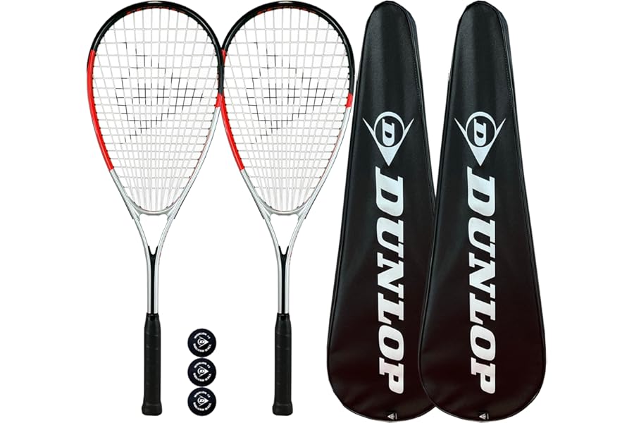 Dunlop Assassin Biotec X-Lite Squash Rackets x 2 + Covers (2) + 3 Squash Balls