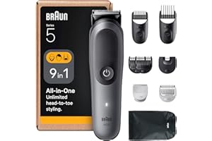 Braun All-in-One Series 5 Grooming Kit, 9in1, Ultra Sharp Blade, 120 Min, SkinGuard for Body, Precise & Efficient Trim, AquaGrip for Under Water Use, AIO5545, Grey