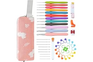 Januts 45 PCS Crochet Hooks Set Aluminum Knitting Needle Kit Ergonomic Soft Grip Rubber Handles Full Size Crochet Kits for Beginners Adults with 12 Sizes of Colourful Crochet Hooks, Pink