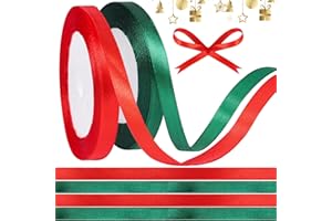 KufaerBeam Nastro Raso Verde Buio e Rosso 10mmx22m per Confezioni Regalo, bomboniere, Feste di Compleanno, Decorazioni Natalizie