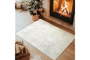 Leesentec Tappeto Salotto 80x120 Tappeti Camera da Letto Soggiorno Moderno Pelo Corto Crema Grigio Lass Stuoia Moquette Geometrico Antiscivolo Room Accessori