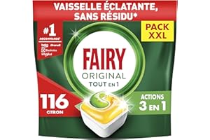 Fairy Original Tablettes Lave-vaisselle All In One, Citron, 116 Capsules, Efficaces Même Sur La Graisse Incrustée